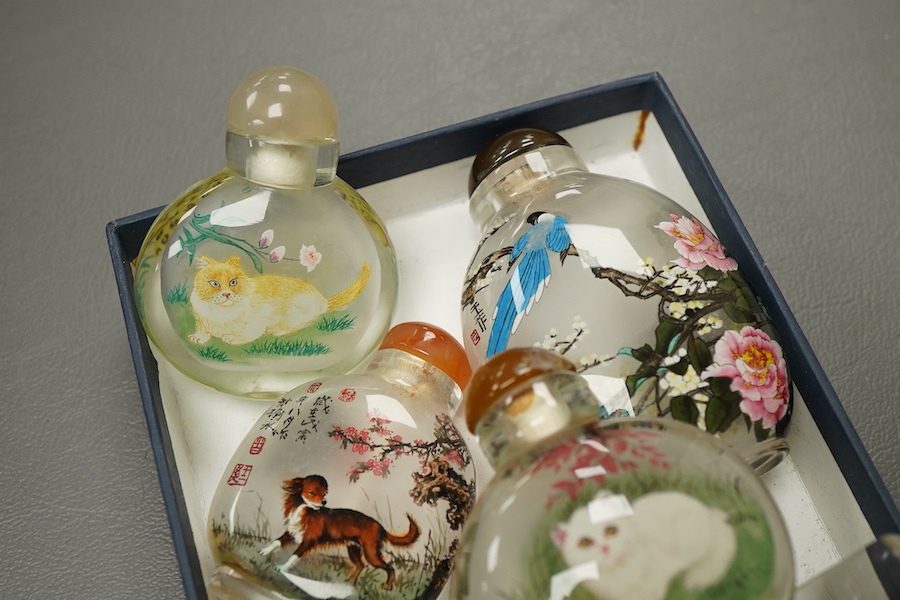 Six Chinese inside-painted glass 'animal' snuff bottles